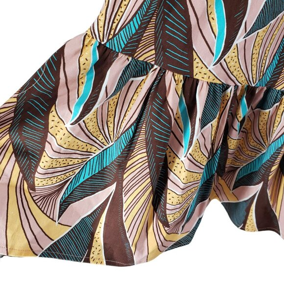 Autumn Adeigbo Della African Leaf Print Dress Smocked Pink Colorful - Picture 12 of 14